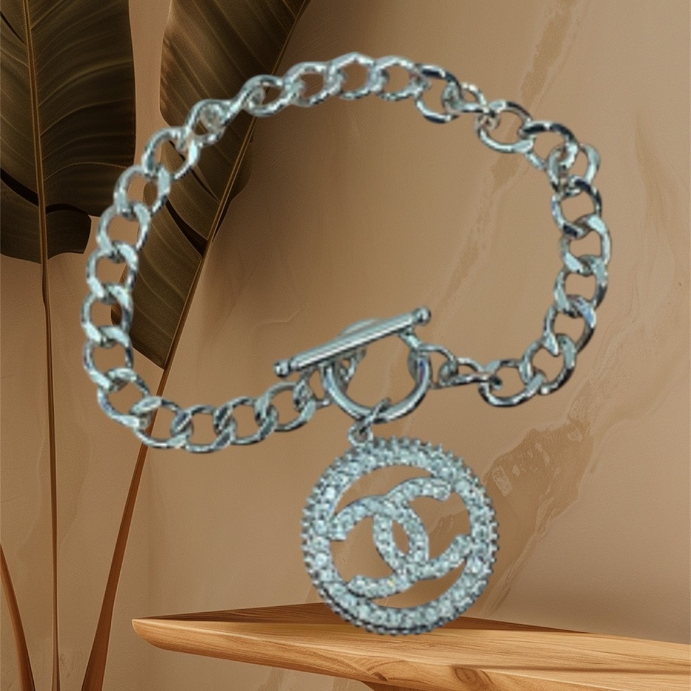 Silver Chain Bracelet with Logo Pendant